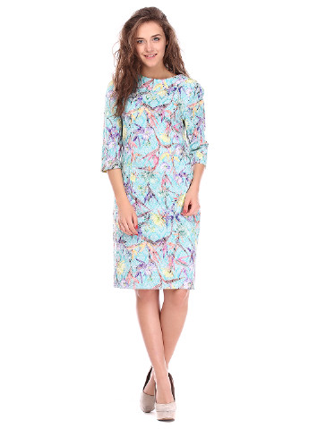 Бирюзовое кэжуал платье с длинным рукавом Ut с цветочным принтом
