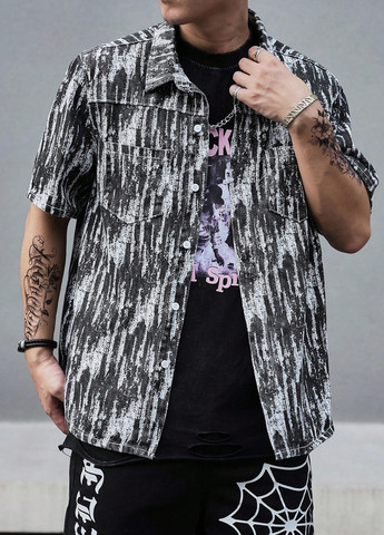 Цветная джинсовая рубашка с абстрактным узором SHEIN