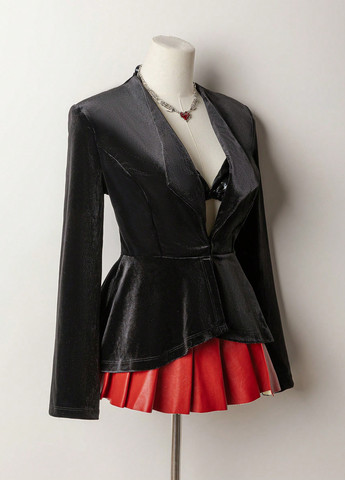 Черный женский жакет SHEIN однотонный - демисезонный