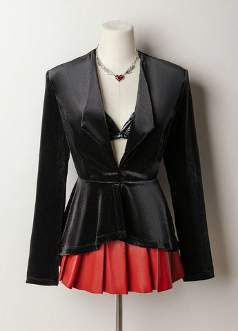 Черный женский жакет SHEIN однотонный - демисезонный