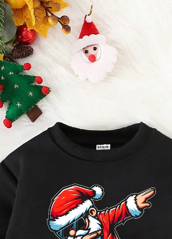 SHEIN свитшот новогодний черный праздничный полиэстер
