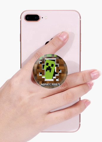 Попсокет (Popsockets) тримач для смартфону Майнкрафт (Minecraft) (8754-1709) Чорний MobiPrint (216836504)