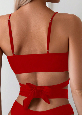 Червоний літній купальник (ліф, трусики) бандо, роздільний SHEIN