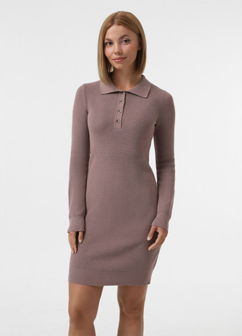 Темно-бежевое кэжуал вязаное платье поло Sewel однотонное