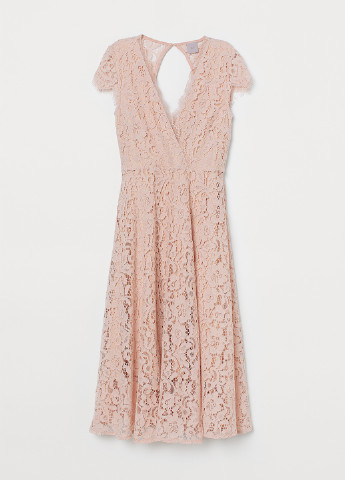 Светло-розовое коктейльное платье клеш, на запах H&M однотонное