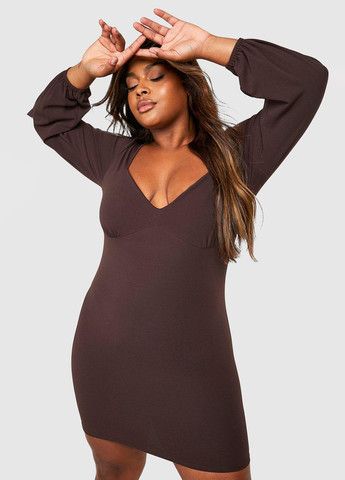 Коричнева кежуал сукня силуетна Boohoo однотонна