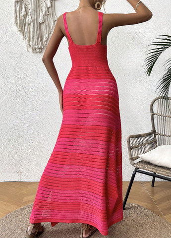 Червона пляжна, кежуал сукня з відкритою спиною SHEIN в смужку