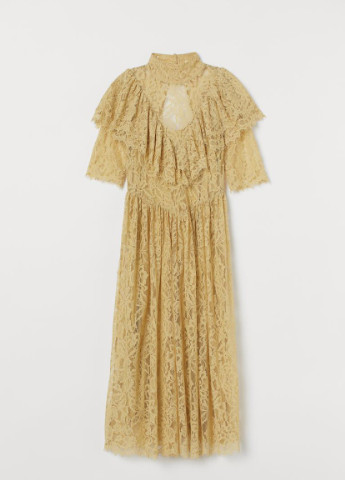 Світло-жовтий кежуал сукня з мережива з оборками H&M однотонна