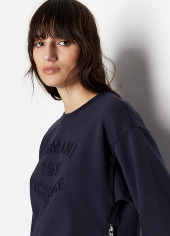 Темно-синий свитшот Armani Exchange однотонный вышивка (365688571)