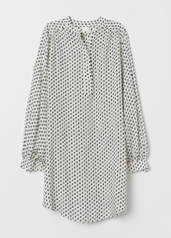 Белое кэжуал платье а-силуэт H&M с геометрическим узором
