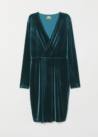 Темно-бирюзовое коктейльное платье футляр H&M однотонное