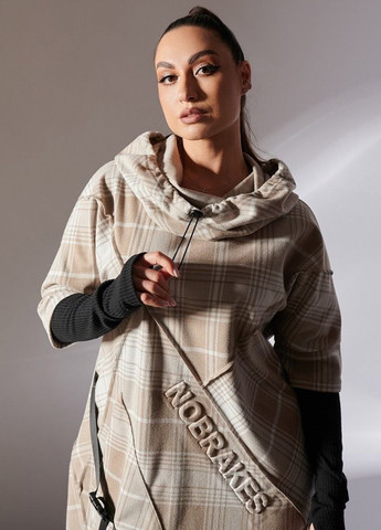 Бежевое кэжуал платье платье-худи LibeAmore в клетку