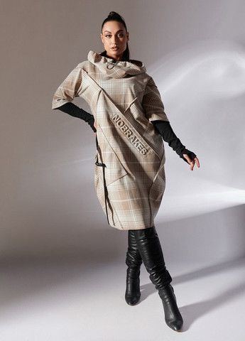 Бежевое кэжуал платье платье-худи LibeAmore в клетку