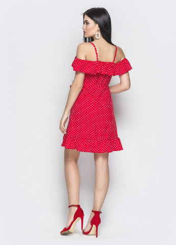 Красное коктейльное платье Larionoff в горошек