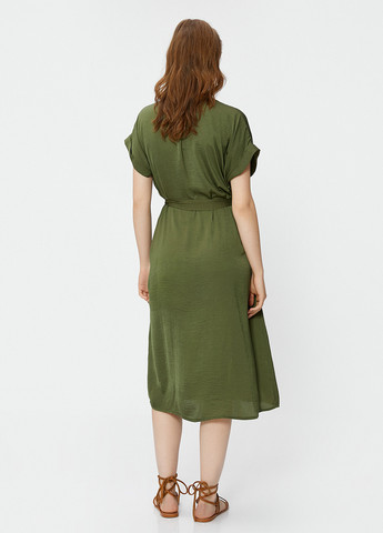Оливковое (хаки) повседневный платье рубашка KOTON однотонное