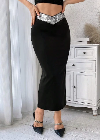Черная кэжуал однотонная юбка SHEIN