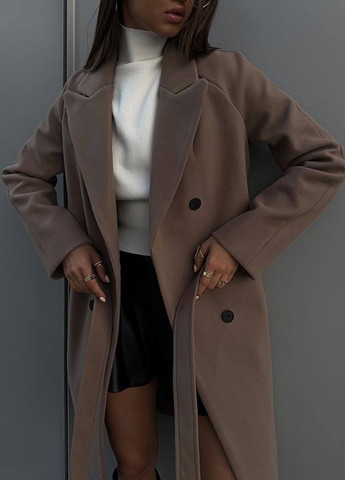 Темно-бежеве демісезонне Пальто двобортне No Brand