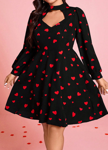 Чорна кежуал сукня кльош SHEIN сердечка