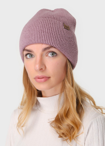 Теплая зимняя женская кашемировая шапка с отворотом без подкладки 500025 DeMari бини однотонная пудровая кэжуал кашемир