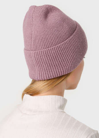 Тепла зимова кашемірова жіноча шапка з відворотом без підкладки 500025 DeMari біні однотонна пудрова кежуал кашемір