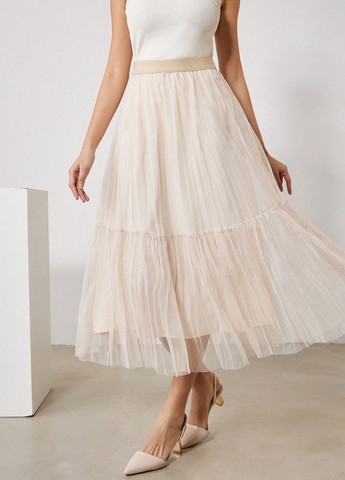 Бежевая кэжуал однотонная юбка SHEIN а-силуэта (трапеция)