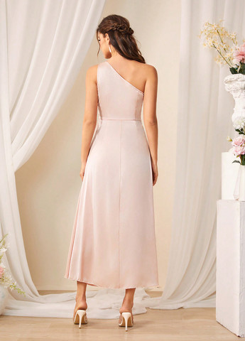 Бледно-розовое праздничный, вечернее платье на запах, а-силуэт SHEIN однотонное