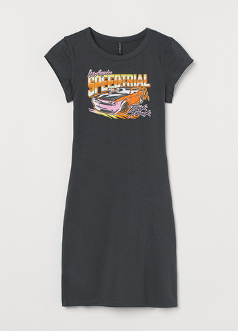 Темно-сіра кежуал сукня сукня-футболка H&M з малюнком