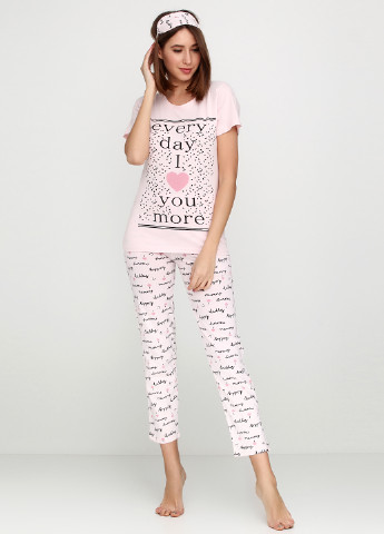 Светло-розовая всесезон пижама (футболка, брюки, маска для сна) Pijamoni