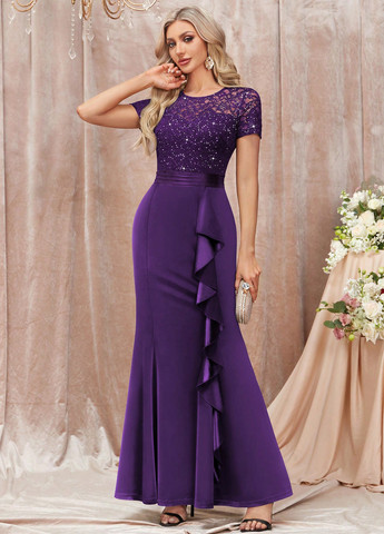 Фіолетова святковий, вечірня сукня годе SHEIN однотонна