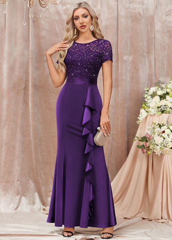 Фіолетова святковий, вечірня сукня годе SHEIN однотонна