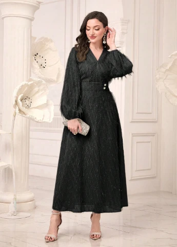 Черное вечернее платье а-силуэт SHEIN однотонное