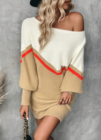 Бежева святковий, кежуал сукня а-силует, сукня светр SHEIN в смужку