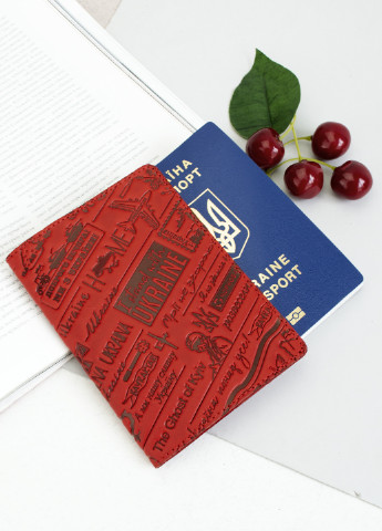 Подарунковий жіночий набір №63 "Ukraine" (червоний) у коробці: обкладинка на паспорт + обкладинка на права + ключниця HandyCover (253595751)