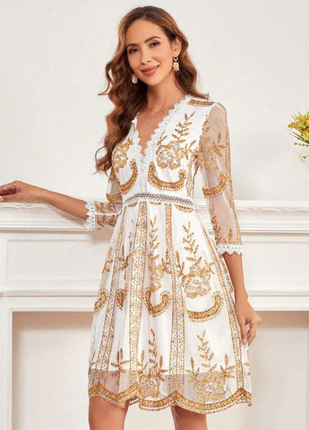 Комбінована коктейльна сукня кльош, на запах SHEIN з квітковим принтом