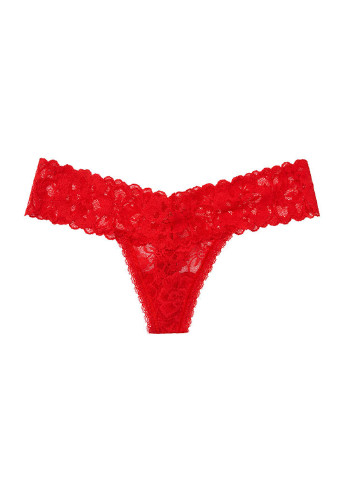 Трусы Victoria's Secret стринги однотонные красные повседневные кружево, полиамид