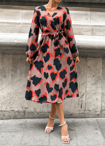Комбинированное кэжуал платье на запах SHEIN с абстрактным узором