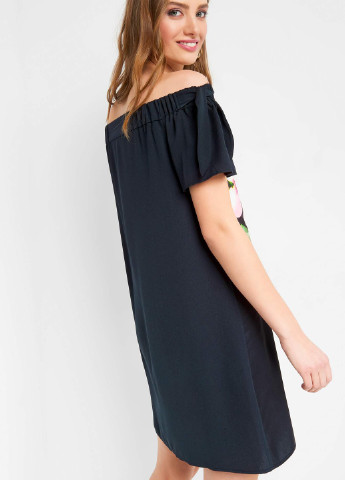 Черное кэжуал платье с коротким рукавом, а-силуэт Orsay с цветочным принтом