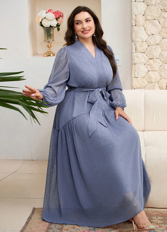 Сіро-синя святковий, кежуал сукня а-силует SHEIN однотонна