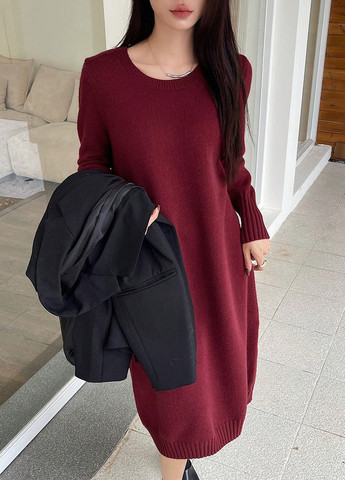Бордовое праздничный, кэжуал платье а-силуэт, платье-свитер SHEIN однотонное