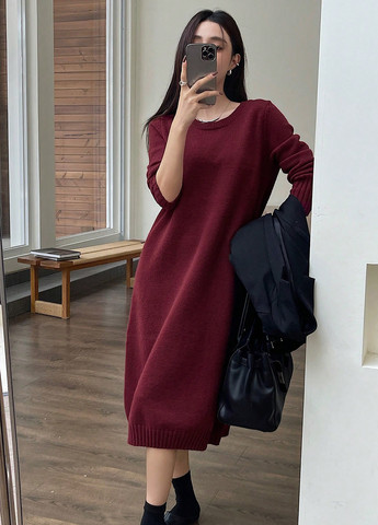Бордовое праздничный, кэжуал платье а-силуэт, платье-свитер SHEIN однотонное