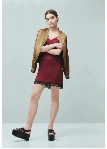Бордовое коктейльное платье Mango однотонное