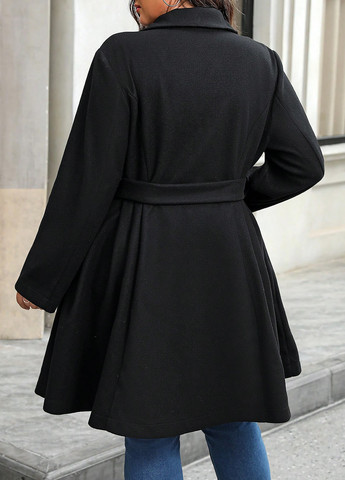 Черное демисезонное Пальто двубортное SHEIN