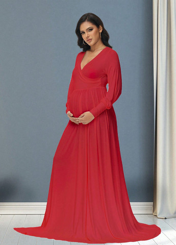 Красное вечернее платье для беременных на запах SHEIN однотонное