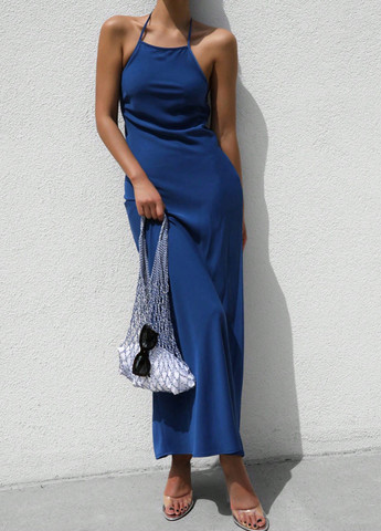 Синя кежуал сукня з відкритими плечима SHEIN однотонна