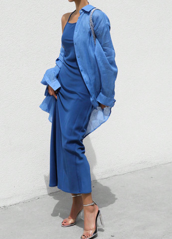 Синя кежуал сукня з відкритими плечима SHEIN однотонна