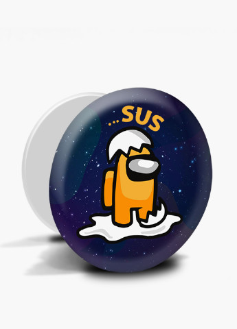 Попсокет (Popsockets) тримач для смартфону Амонг Ас Помаранчевий Містер яйце (Among Us Mister egg) (8754-2597) Чорний MobiPrint (216836520)