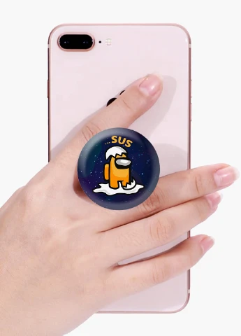 Попсокет (Popsockets) тримач для смартфону Амонг Ас Помаранчевий Містер яйце (Among Us Mister egg) (8754-2597) Чорний MobiPrint (216836520)