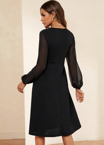 Чорна ділова сукня з спідницею-сонце SHEIN однотонна