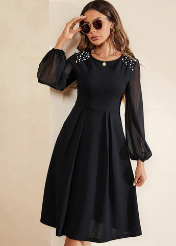 Чорна ділова сукня з спідницею-сонце SHEIN однотонна