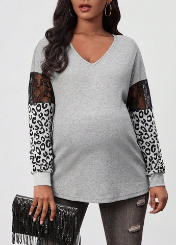 Світло-сірий демісезонний пуловер для вагітних пуловер SHEIN